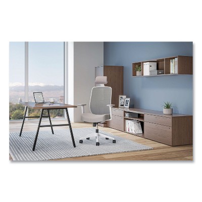 Gray and White Ergonomic Mesh Office Chair with Headrest