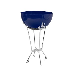 ACHLA Designs Steel Outdoor Planter Pot with Stand Dark Blue 20"x20"x33": Freestanding Urn Shape, No Assembly Required - 1 of 4