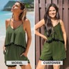 EXLURA Women's Summer Romper 2025 Spaghetti Strappy Ruffle Jumpsuit Halter Neck Pleated Outfits with Pockets - 3 of 4