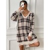 Coolmee Women's Oversized Pullover Dresses Plaid Long Sleeve V Neck Knit Sweater Dress - 4 of 4