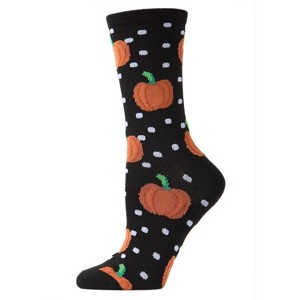 Memoi Women's Pumpkin Polka Dot Festive Crew Socks Black 9-11 - 1 of 2