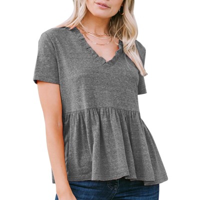 EXLURA Women's Summer Short Sleeve Peplum Babydoll Tops Cute V Neck T Shirts