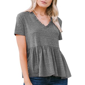 EXLURA Women's Summer Short Sleeve Peplum Babydoll Tops Cute V Neck T Shirts - 1 of 4