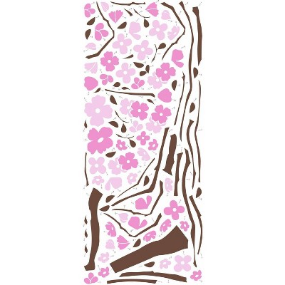 Spring Blossom Pink and Brown Vinyl Wall Decal Set