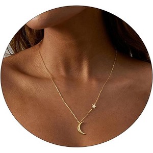 Dainty Gold Necklace: 14K Gold Plated Tiny Love/Heart/Star/CZ/Leaf Pendant for Women, Everyday Jewelry - 1 of 4