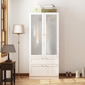 Hitow Modern Gray Armoire Set Frosted Glass Doors Woodgrain Finish Cream Style - 1 of 4
