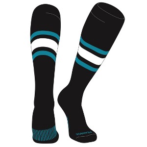 PEAR SOX Striped OTC Baseball, Softball, Football Socks (B) Black, Marlin Teal, White - 1 of 3