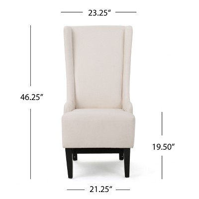 Beige High Back Upholstered Arm Chair with Birch Wood Legs