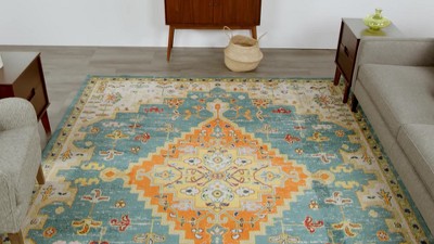 Bohemian Medallion 9' x 12' Orange Multicolor Easy-Care Area Rug