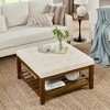 Lyngins Tufted Square Storage Ottoman, Upholstered Coffee Table, Linen Fabric Ottoman Bench with Beech Wood Open Shelf, Oversized Footrest Ottoman - 2 of 4