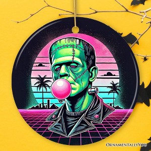 Vaperwave Frankenstein Retro Neon Horror Ornament, Synthwave 80's Styled Classic Halloween Gift and Decor | OrnamentallyYou - 1 of 4