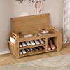 Wooden Storage Bench with Cushion, Flip Top Entryway Shoe Bench with Hidden Compartment, Shoe Rack Organizer for Entryway Bedroom Living Room - 2 of 4