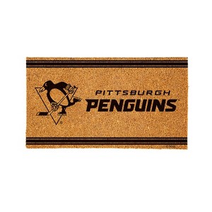 Evergreen Pittsburgh Penguins Logo Turf Mat, Brown- 28 x 16 Inches Indoor Outdoor Doormat - 1 of 4