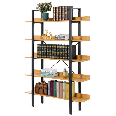 Fabulaxe Industrial 5 Shelf Wood And Metal Etagere Rustic Bookcase Free  Standing Bookshelf : Target