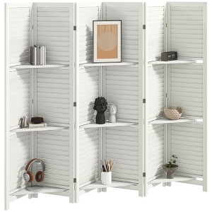 HOMCOM 6 Panel 67" Tall Wood Privacy Screen Room Divider with 3 Display Shelves, and Folding Storage for Bedroom or Home Office, White - 1 of 4