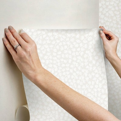 White and Taupe Botanical Self-Adhesive Wallpaper Roll