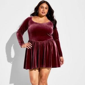 Women's Velvet Long Sleeve Mini A-Line Dress - Wild Fable™ - 1 of 3