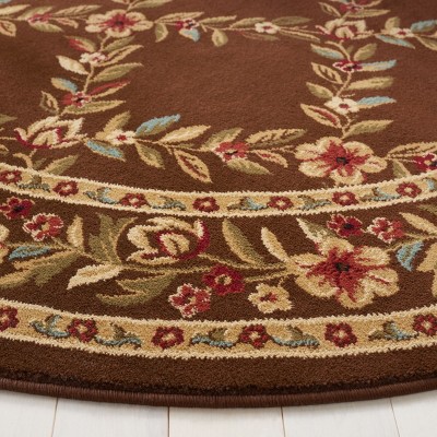 Lyndhurst Brown Round Floral Synthetic Area Rug