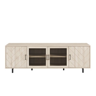 NicBex TV Stands for 80 inch TV,Modern Entertainment Center with 2 Wood Doors and 2 Glass Doors,TV Console for Living Room,Bedroom,Home,Light Brown