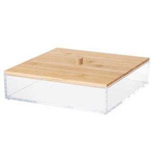 Acrylic Cosmetic Organizer with Bamboo Lid, Nonslip Durable & Stylish Clear Makeup Storage Box for Skincare, Beauty Accessories, Bathroom & Vanity Use - 1 of 3