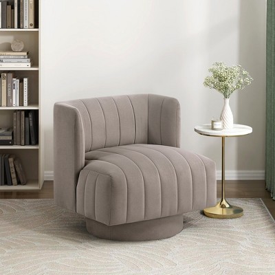 JUJABU Modern Swivel Accent Chair with Upholstered Fabric, Barrel Back, Comfortable Living Room Furniture