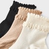 Women's Double Scalloped Edge 3pk Ankle Socks - A New Day™ Ivory/Tan/Black 4-10 - 3 of 3
