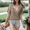 Anna-Kaci Women's Lace T-Shirt V Neck Cotton Summer Casual Tops Tee Shirts- Medium, Khaki - 3 of 4