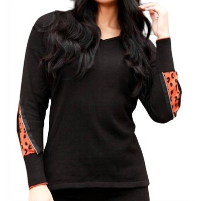 Women's Cheetah V-Neck Sweater with Zip Sleeves - Angel Apparel