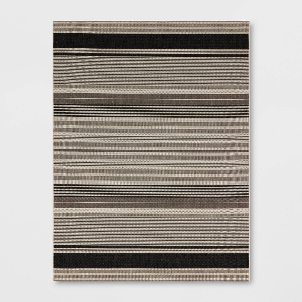 Photos - Area Rug 5'3"x7' Striped Outdoor  Brown/Black - Threshold™