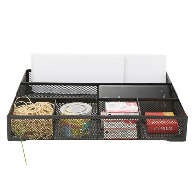 Mind Reader Mind Reader 2 Piece Mesh Deep Drawer Organizer, Desk Accessories Organizer, Black Wire Mesh 6 Compartments, Storage Drawer Organizer, Black