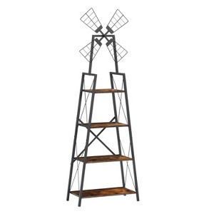 4-Tier Narrow Book Shelf, Bookcase for Home Office, Living Room, Bedroom, Kitchen, Rustic Brown and Black - 1 of 3