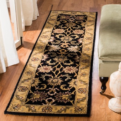 Handmade Black and Gold Wool High Pile Runner Rug