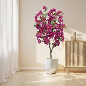 Artificial Tree, 4 ft Tall Plastic Potted Artificial Flower Trees Bougainvillea Plant for Photography Atmosphere - 1 of 4