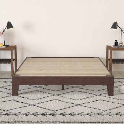 Walnut Finish Queen Wood Platform Bed Frame with Slats
