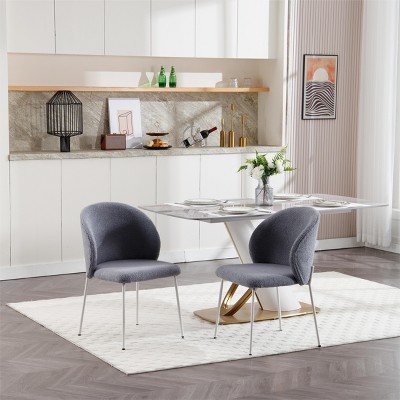 DOMETOUR Iron-Footed Dining Chair with Adjustable Foot Pads Suitable for Dining Room Living Room Study Room Set of 2