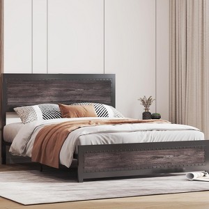 Metal Bed Frame,Full/Queen/King Size Bed with Charging Station, Headboard and Metal Slatted Frame, USB Ports, No Box Spring Needed, Under Bed Storage - 1 of 4