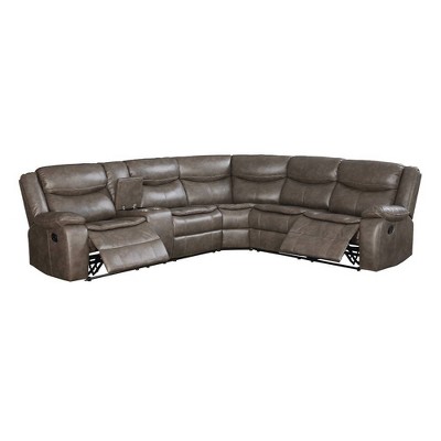 119" Tavin Sectional Sofa Taupe Leather Aire Match - Acme Furniture: L-Shaped, Reclining, 5-Seater