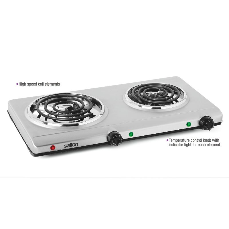 Salton Portable Double Cooktop  - Stainless Steel, 3 of 6