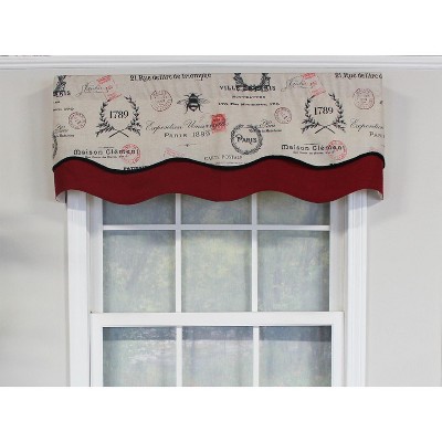 Linen and Red Scalloped Cotton Rod Pocket Valance
