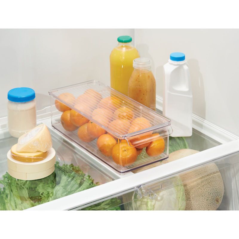 mDesign Slim Plastic Kitchen Fridge + Freezer Bin, Lid and Handle, 3 of 10