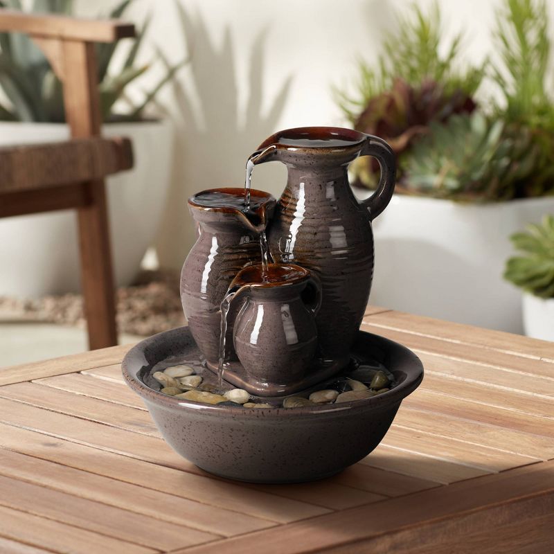 John Timberland Triple Jug Rustic Zen Cascading Indoor Tabletop Water Fountain 9" for Table Office Desk Home Bedroom House Living Room Relaxation, 2 of 7