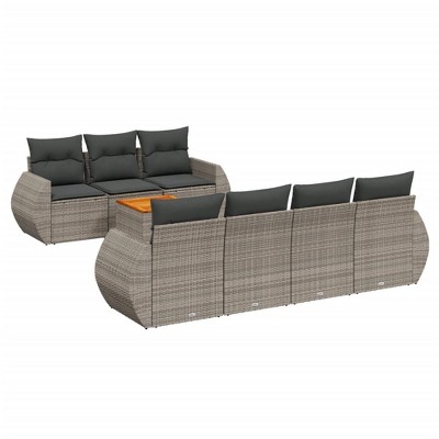 vidaXL 8 Piece Patio Sofa Set with Cushions Gray Poly Rattan - Gray