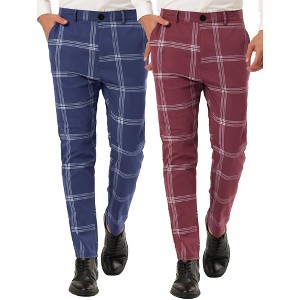 Lars Amadeus Men's Slim Fit Checked Patterned Business Trousers 2 Packs - 1 of 4