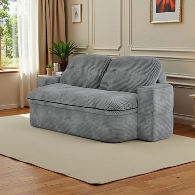 3-Seat Small Streak Corduroy Fabric Memory Foam 2-in-1 Convertible Modular Sofa Bed with No Assembly Required, Space-Saving, and Multi-Room Use