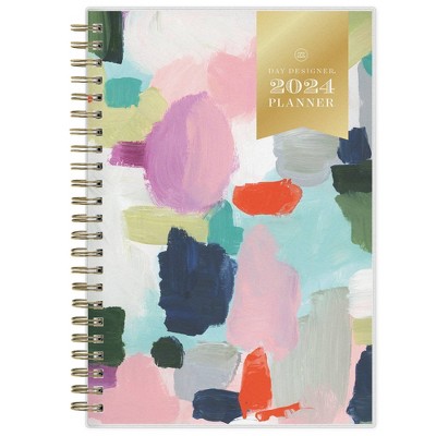 Day Designer 2024 Planner 8.5x11 Weekly/Monthly Frosted Cover Ticking  Stripe Blue