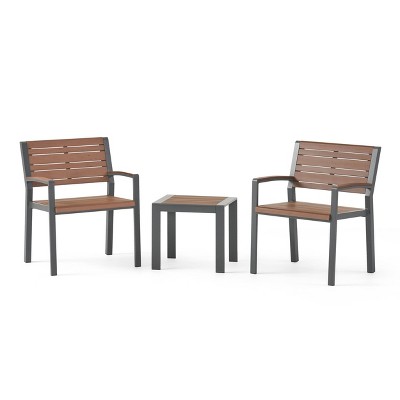 Davos 3pc Outdoor Aluminum Chat Set - Gray/Brown - Christopher Knight Home