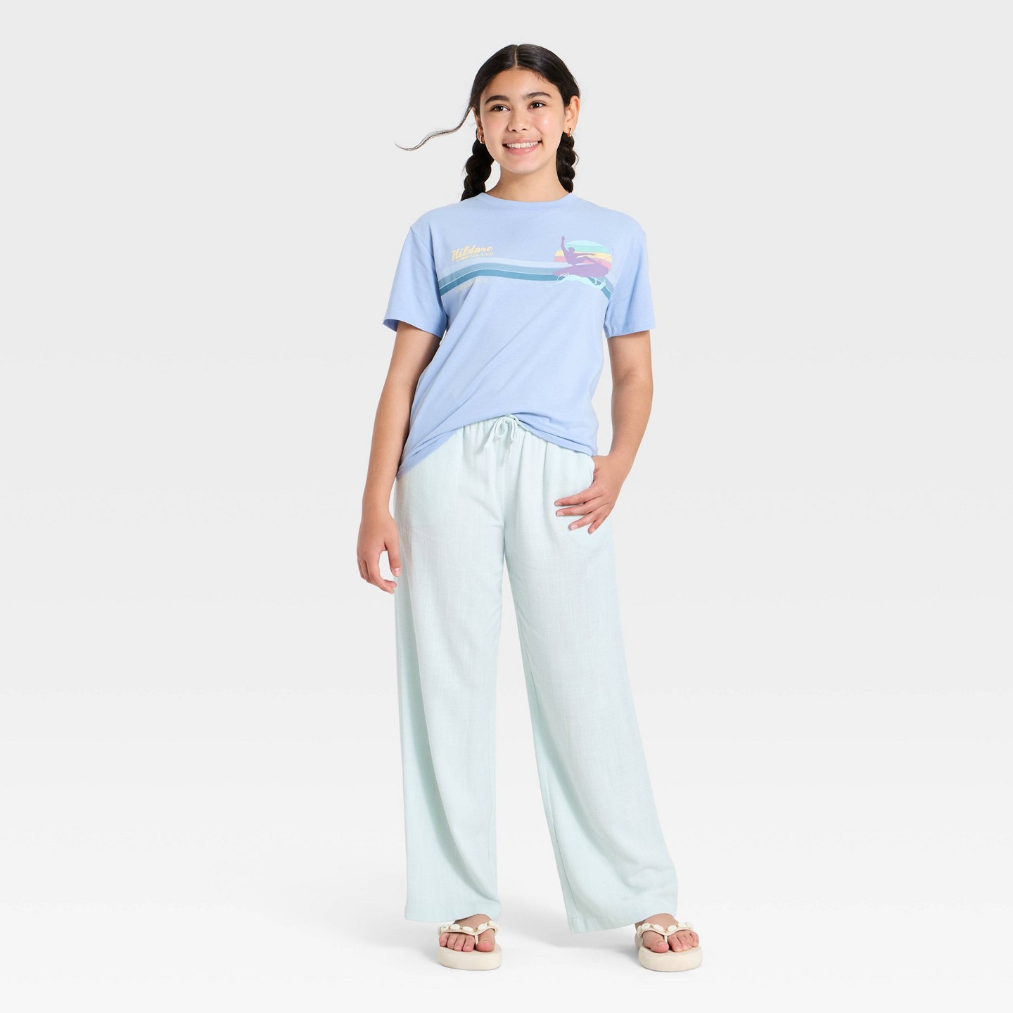 Футболка Outer Banks Short Sleeve Oversized Front and Back Graphic T-Shirt - Light Blue для девочек, цвет: Светлый синий — фото 2