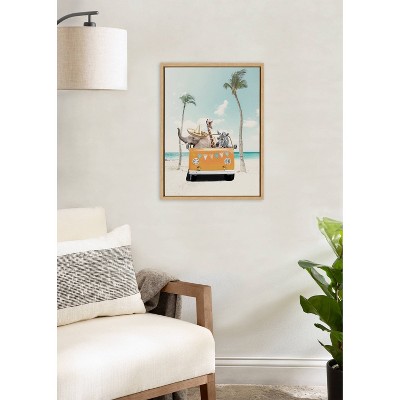 Natural Framed Beach Safari Animals Canvas Wall Art, 18x24