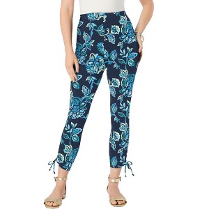 Roaman's Women's Plus Size Lace-Up Capri Leggings - 1 of 4