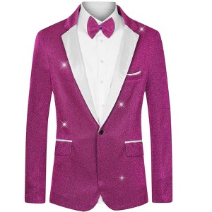 Lars Amadeus Men's Shiny Color Block Collared Party Metallic Blazer with Bow Tie - 1 of 4